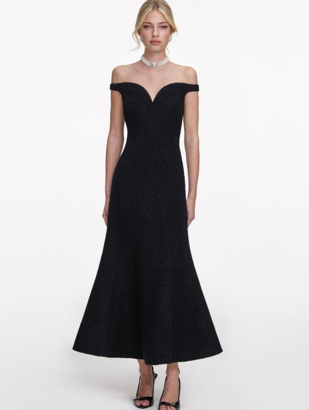 Self Portrait Black Boucle Midi Dress